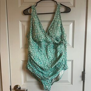 Kona Sol Teal and White Floral Swimsuit